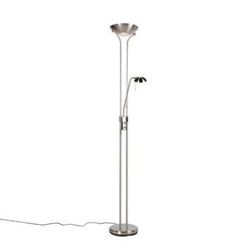 Oceľová stojaca lampa s lampou na čítanie vrátane LED a stmievača - Diva 2