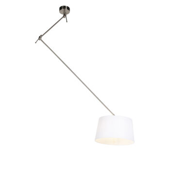 Odpadová lampa z ocele s bielym ľanovým tienidlom 35 cm - Blitz