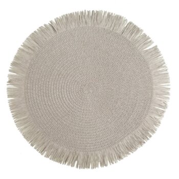 Okrúhla podložka v boho štýle so strapcami - prestieranie 38 cm béžová