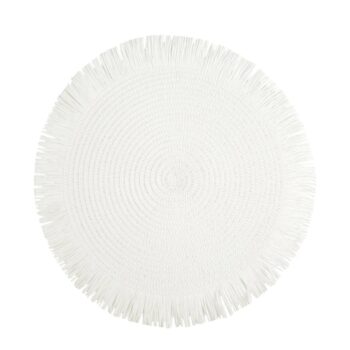 Okrúhla podložka v boho štýle so strapcami - prestieranie 38 cm sivá