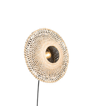 Orientálna nástenná lampa bambus 35 cm so zástrčkou - Rina
