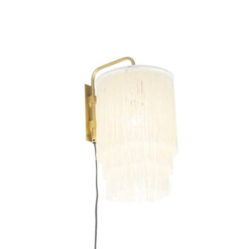 Orientálna nástenná lampa zlatá s krémovým tienidlom s strapcami - Franxa
