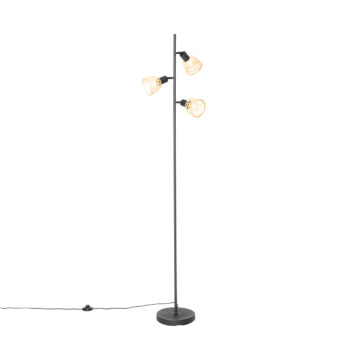 Orientálna stojaca lampa čierna s bambusom 3-svetlo - Rayan