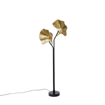 Orientálna stojaca lampa mosadz s čiernou farbou 2-svetlo - Louka