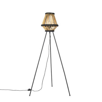 Orientálna trojnohá stojaca lampa bambusová s čiernou - Evalin