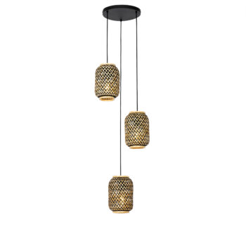 Orientálna závesná lampa bambusová s čiernou 3-svetlo - Yvonne