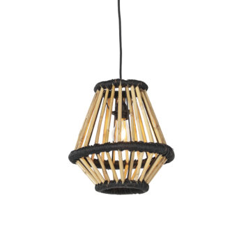 Orientálny závesný luster bambusový s čiernou 32 cm - Evalin