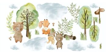 Originálna a kvalitná detská nálepka na stenu lesné zvieratká 60 x 120 cm