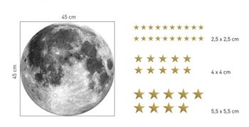 Originálna nálepka na stenu mesiac a zlaté hviezdy 45 cm
