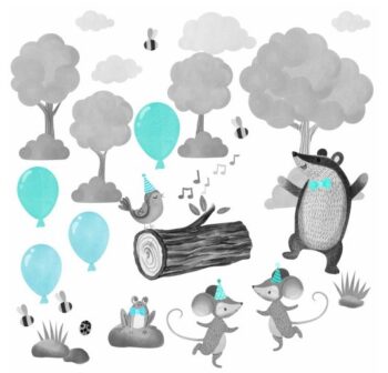 Originálna nálepka pre deti do detskej izby tancujúce zvieratká 60 x 120 cm