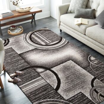Originálny sivo hnedý koberec s motívom abstraktných kruhov Šírka: 80 cm | Dĺžka: 150 cm