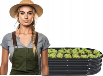 Oválny plechový vyvýšený záhon v antracitovej farbe 180 x 90 x 30 cm