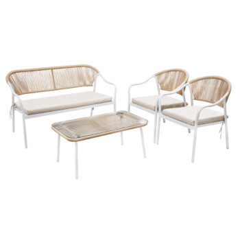 Predstavujeme vám záhradný nábytok z umelého ratanu Palny v elegantnej kombinácii bielej a béžovej farby. Tento moderný set je ideálnym riešením pre vašu záhradu, terasu alebo balkón, kde poskytne pohodlné sedenie až pre štyri osoby. Vďaka svojmu hranatému tvaru a svetlým farbám…