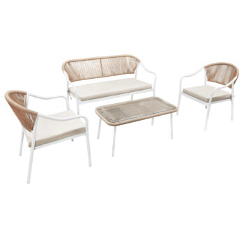 Predstavujeme vám záhradný nábytok z umelého ratanu Palny v elegantnej kombinácii bielej a béžovej farby. Tento moderný set je ideálnym riešením pre vašu záhradu, terasu alebo balkón, kde poskytne pohodlné sedenie až pre štyri osoby. Vďaka svojmu hranatému tvaru a svetlým farbám…