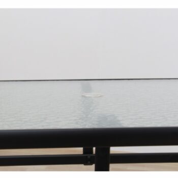 Jedálenský stôl PASTER je vhodný do záhrady alebo na terasu. Stabilitu mu zaisťuje pevná oceľová konštrukcia v čiernej farbe. Horná doska je vyrobená z tvrdeného skla a predpripravená na osadenie slnečníka. Použitý materiál je nenáročný na údržbu. Konštrukcia je pevná a zabezpečuje stabilitu. Za…