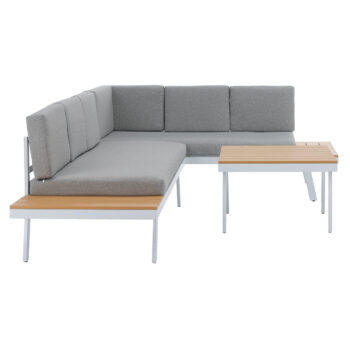 Predstavujeme vám kovový záhradný nábytok Pelor v elegantnej kombinácii farieb biela, svetlosivá a dub. Tento moderný set je ideálnym riešením pre vašu záhradu, kde poskytne pohodlné sedenie až pre šesť osôb. Vďaka svojmu hranatému tvaru a svetlým farebným prevedeniam sa ľahko začlení do…