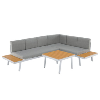 Predstavujeme vám kovový záhradný nábytok Pelor v elegantnej kombinácii farieb biela, svetlosivá a dub. Tento moderný set je ideálnym riešením pre vašu záhradu, kde poskytne pohodlné sedenie až pre šesť osôb. Vďaka svojmu hranatému tvaru a svetlým farebným prevedeniam sa ľahko začlení do…