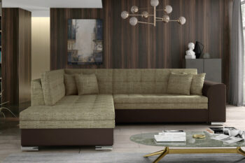 Sedačka PENNY patrí medzi moderné rohové sedačky. Štýlový dizajn v sebe spája rovné línie, zjemnené zaoblením opierok rúk a chrbta. Elegantné prešívanie vytvára vzor na sedacej aj opierkovej časti. Celkový vzhľad dopĺňajú dekoračné vankúšiky, ktoré sú súčasťou sedačky. Tento dominantný kúsok nábytku rozžiari celú miestnosť a stane sa jej neoddeliteľnou súčasťou. Vďaka možnosti rozkladu si vytvoríte spaciu plochu 200 x 126 cm, vhodnú na príležitostné spanie. Dolphinmechanizmus zabezpečí jednoduchú manipuláciu pri rozklade sedačky. Sedačka je vyrobená v kombinácii vlnovcovej pružiny a PUR peny. Touto kombináciou získate maximálne pohodlie pre sedenie či leňošenie. Hustota peny sedacej časti je T3030, hustota peny opierok je T2542.Sedačka je vyrobená v ľavom prevedení rohu. Je celočalúnená, vhodná aj na umiestnenie v priestore. Na čalúnenie je použitá kombinácia látky Berlin 03 a eko-kože Soft 66 Celkové rozmery (š/v/h): 260 x 80 x 205cm. Hĺbka sedenia 58 cm, výška sedenia 40 cm.V našej ponuke nájdete túto sedačku aj v opačnom prevedení rohu ako aj v ďalších módnych a štýlových farbách. 
