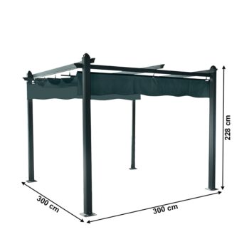 Predstavujeme vám modernú hliníkovú pergolu Pepy Lux s rozmermi 300x300 cm v elegantnej sivej a grafitovej farbe. Táto pergola je ideálnym doplnkom pre vašu záhradu, kde poskytne nielen ochranu pred slnkom, ale aj štýlový vzhľad vášho vonkajšieho priestoru.