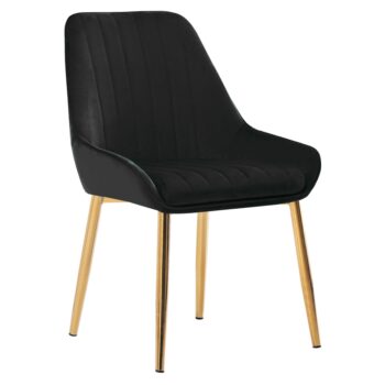Jedálenská stolička Perlia v elegantnom prevedení čiernej farby (Velvet) so zlatými detailmi je ideálnym doplnkom pre moderné interiéry. Táto stolička, ktorá patrí do portfólia značky KONDELA, kombinuje štýlový dizajn s praktickosťou a pohodlím.