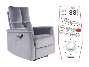 Komfortné kreslo PERMON vám zaručí oddych s maximálnym pohodlím. Je vhodné do obývačky či spálne.Kreslo PERMON je polohovateľné. Ponúka možnosť relaxačnej polohy pre ležanie s maximálnym komfortom zdvihnutých nôh.Je čalúnené kvalitnou zamatovou látkou v svetlošedej farbe. Na opierkach je umiestnený úchyt pre manipuláciu s kreslom.  Disponuje masážnou funkciou, čo isto oceníte po namáhavom dni, či len tak pri pozeraní televízie, čítaní knižky a podobne. Na bočnej strane kresla je praktické vrecko, kam si môžete odložiť ovládač na masáž.Rozmery (š/v/h): 76 x 96 x 94 cm.Výška sedu 48 cm,hĺbka sedu (bez rozkladu) 57 cm.Celková dĺžka po rozložení 160 cm.Nosnosť 120 kg. 