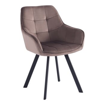 Jedálenské kreslo Petin v elegantnej sivohnedej farbe (Velvet) s čiernymi detailmi je ideálnym doplnkom pre moderné interiéry. Toto kreslo, ktoré patrí do kategórie kuchynských a jedálenských stoličiek, ponúka nielen štýlový vzhľad, ale aj pohodlie pri každom sedení.