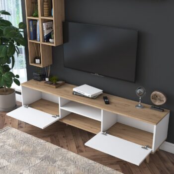 Obývacia stena PICTURE – moderná elegancia pre vašu obývaciu izbuObývacia stena PICTURE prináša štýlové a praktické riešenie pre usporiadanie vašej obývačky. Kombinácia bielej farby a dekoru orecha dodáva interiéru moderný a útulný vzhľad. Vďaka premyslenému usporiadaniu ponúka dostatok priestoru pre televíziu, dekorácie aj každodenné nevyhnutnosti.Zostava obsahuje:TV stolík: praktický priestor na umiestnenie televízie a multimediálnych zariadení.2 nástenné regály: ideálny na uloženie kníh, dekorácií alebo drobností.Nástenná polica: skvelý doplnok na zvýraznenie dekorácií alebo fotografií.Hlavné vlastnosti obývacej steny PICTURE:Materiál: melamín a VT laminát – odolný povrch, ktorý sa ľahko udržuje.Rozmery: 48,3 x 180 x 35 cm – kompaktný a praktický dizajn vhodný do každej obývačky.Farba: kombinácia bielej a orecha, ktorá pridáva priestoru moderný a harmonický vzhľad.Hrúbka materiálu: 18 mm – pevná a stabilná konštrukcia.Dodávame v demontovanom stave s prehľadným montážnym návodom.Obývacia stena PICTURE je navrhnutá tak, aby spĺňala potreby moderného bývania. Ponúka praktické úložné priestory a elegantný vzhľad, ktorý oživí vašu obývaciu izbu.Dodajte svojej obývačke štýl a funkčnosť s obývacou stenou PICTURE – dokonalé riešenie pre váš domov!