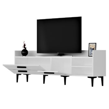 TV stolík PIKE - moderné a praktické riešenie pre vašu obývaciu izbuTV stolík PIKE je ideálnou voľbou pre tých, ktorí hľadajú elegantný a funkčný nábytok do obývačky. Vďaka svojmu modernému dizajnu a praktickému usporiadaniu poskytuje dostatok úložného priestoru a ľahko zapadne do každého interiéru.Vyrobený z kvalitného LTD materiálu s hrúbkou 18 mm, stolík PIKE je zárukou pevnosti a dlhej životnosti. Stolík je vybavený skrinkou s dvoma dvierkami a praktickým regálkom, ktorý umožňuje ľahké usporiadanie vašich multimediálnych zariadení a ďalších doplnkov. Plastové úchytky zaisťujú jednoduché a pohodlné otváranie.Hlavné vlastnosti produktu:Typ tovaru: TV stolíkVhodné do miestnosti: obývacia izbaMateriál: LTDRozmery: 55 x 180 x 29.6 cmFarba: bielaVybavenie: skrinka a regálPočet dvierok: 2Úchytky: plastDodatočné informácie: Dodávame v demonte, plastové nožičkyTV stolík PIKE je dodávaný v demontovanom stave, čo uľahčuje prepravu a montáž. Plastové nožičky zaisťujú stabilitu a ochranu podlahy pred poškodením.