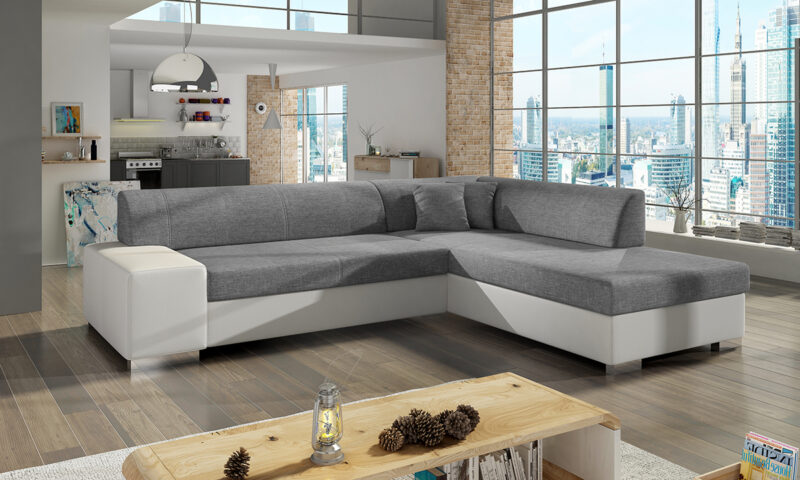 PINERO-P-ROHOVA-SEDACKA-SVETLOSIVA-SAWANA-21-BIELA-SOFT-17-NABBI-1 NABBI Pinero P rohová sedačka s rozkladom a úložným priestorom svetlosivá / biela – Obrázok 1