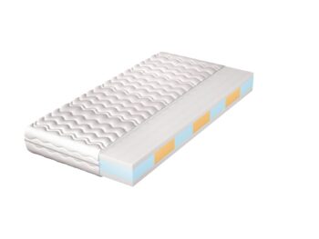 Obojstranný sendvičový matrac je obojstranný, hypoalergénny, stredne tvrdý matrac dostupný vo viacerých veľkostiach.Skladá sa z troch vrstiev - stred tvorí PUR pena T25 v hrúbke 10 cm, ktorá je z oboch strán obložená profilovanými sedemzónovými penami T25 v hrúbke 2 cm. Výška matraca: 16 cm.Matrac má tak 7 anatomických, optimálne rozložených zón, čím sa lepšie prispôsobí tvaru tela.1. Zóna hlava: zlepšuje krvný obeh a zabraňuje bolestiam hlavy2. Zóna plecia: uvoľňuje chrbtové svalstvo3. Zóna driek: zaisťuje správne držanie tela pri spánku4. Zóna panva: umožňuje udržať panvu v priamke5. Zóna stehná: napomáha uvoľneniu stehenných svalov6. Zóna lýtka: podporuje ideálny obeh krvi7. Zóna chodidlá: zaisťuje odpočinok nôh bez nadmerného tlaku na päty Poťah matraca je snímateľný, prateľný, prispôsobený na letné a zároveň zimné mesiace a je vyrobený z kvalitnej bavlny. Hypoalergénny.