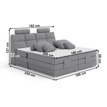 Moderná, elektricky polohovateľná posteľ typu boxspring POLERMA NEW 180 v sivom prevedení látky Soro 90 sa postará o pohodlie, praktickosť a luxus. Je ideálna pre tých, ktorí si potrpia na maximálny komfort pri spánku a relaxácii. Medzi jej prednosti patrí…