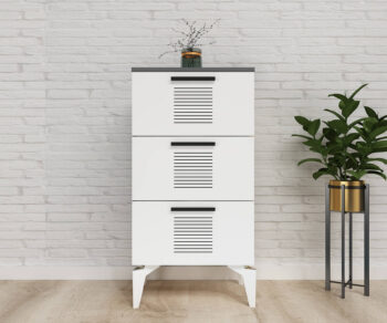 Skrinka PORTO – Elegantné a praktické úložné riešenie pre obývaciu izbuSkrinka PORTO prináša do vašej obývačky moderný dizajn s kombináciou antracitovej a bielej farby. Je navrhnutá tak, aby ponúkla dostatok úložného priestoru vďaka trom plným dvierkam, a zároveň dodala interiéru štýlový a elegantný vzhľad.S rozmermi 104 x 45 x 31.4 cm je skrinka PORTO ideálna pre usporiadanie vašich vecí bez toho, aby zaberala príliš veľa miesta. Vyrobená z kvalitného LTD materiálu s hrúbkou 18 mm, zaručuje pevnosť a odolnosť. Plastové úchytky a plastové nožičky dodávajú moderný vzhľad a praktické využitie.Hlavné vlastnosti:Materiál: LTDRozmer: 104 x 45 x 31.4 cmVybavenie: Dvierka plnéVzhľad: VysokáPočet dvierok: 3Úchytky: PlastovéHrúbka materiálu: 18 mmDodatočné informácie: Dodávame v demonte, plastové nožičkyFarba: Antracit + bielaSkrinka PORTO je dodávaná v demontovanom stave s priloženým návodom na jednoduchú montáž. Vďaka plastovým nožičkám je stabilný a zároveň chráni podlahu pred poškriabaním. Tento elegantný kus nábytku je ideálny pre každého, kto hľadá praktické a štýlové úložné riešenie pre svoju obývačku.