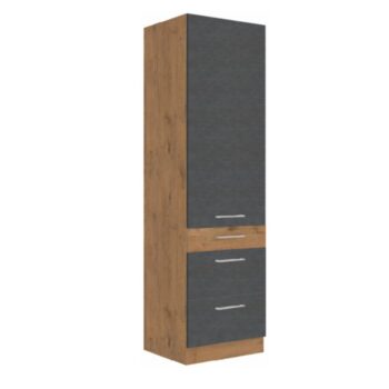 Vyskladajte si kuchyňu podľa Vašich predstáv s vysokou skrinkou VEGA 60 DKS-210 3S 1F. Rozmery skrinky sú (ŠxHxV): 60x57x210 cm. Moderný vzhľad zaručuje farebná kombinácia sivá matná a dub lancelot. Vyrobená je z laminovanej DTD (drevotriesková doska). Pýši sa systémom tichého zatvárania dvierok…