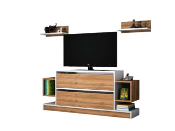 Predstavujeme POWER, obývaciu stenu, ktorá prináša do vašej obývačky eleganciu a moderný dizajn. Táto štýlová zostava v kombinácii bielej a orechovej farby je navrhnutá tak, aby poskytovala praktické a estetické riešenie pre vaše multimediálne zariadenia a ďalšie potreby.Detailné špecifikácieTyp tovaru: Obývacia stenaMateriál: Kvalitná LTD s hrúbkou materiálu 18 mm, zaisťujúca odolnosť a dlhú životnosť.Rozmery:TV stolík: 134 x 29.5 x 57.5 cm2x nástenná polica: 40 x 14.5 x 14.5 cmFarba: Elegantná kombinácia bielej a orechovej, ktorá dodáva priestoru moderný a príjemný vzhľad.Vybavenie: Regálka poskytujúca dostatok úložného priestoru pre elektroniku, knihy alebo dekorácie.Dodatočné informácie: Produkt je dodávaný v demontovanom stave, čo uľahčuje transport a montáž.Obývacia stena POWER je ideálnou voľbou pre tých, ktorí hľadajú moderný a funkčný nábytok s elegantným vzhľadom. Jej kombinácia bielej a orechovej farby a minimalistický dizajn prinášajú do vášho domova sviežosť a moderný štýl, zatiaľ čo poskytujú dostatok úložného priestoru pre všetky vaše potreby.