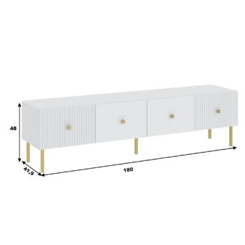 Ak hľadáte originálny nábytok do svojho interiéru, nábytok PRADY je perfektnou voľbou. Nábytok má estetický dekor frézovaných dverí, minimalistické úchytky a vysoké nožičky, čím úchváti nejedného zákazníka, ktorý má rád eleganciu a štýlovosť.Obývacia zostava je vyrobená z kvalitných LTD dosiek, ktoré sú nenáročné na údržbu. Nožičky sú kovové.Farba: biela, zlatý úchyt.Obývacia stena sa skladá z týchto prvkov:Televízny stolík - rozmery (š,v,h):  180 x 48 x 42 cm,vitrína - rozmery (š,v,h):  47 x 193 x 42 cm,komoda 1D3S -  rozmery (š,v,h): 91 x 98 x 42 cm.V našej ponuke nájdete aj ďalšie prvky PRADY.Dodávame v demontovanom stave.