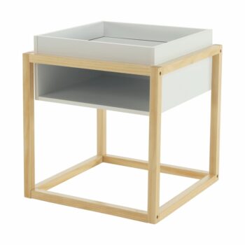 S príručným stolíkom HAGAN vytvoríte príjemný interiér s nádychom elegancie a moderného štýlu. Rozmery stolíka sú (ŠxHxV): 45x45x50 cm. Na jeho výrobu bola použitá kvalitná MDF (drevovláknitá doska) v kombinácii s pevným masívnym borovicovým drevom. Farebné prevedenie je v kombinácii bielej…