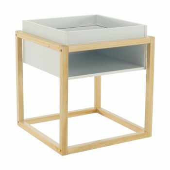 S príručným stolíkom HAGAN vytvoríte príjemný interiér s nádychom elegancie a moderného štýlu. Rozmery stolíka sú (ŠxHxV): 45x45x50 cm. Na jeho výrobu bola použitá kvalitná MDF (drevovláknitá doska) v kombinácii s pevným masívnym borovicovým drevom. Farebné prevedenie je v kombinácii bielej…
