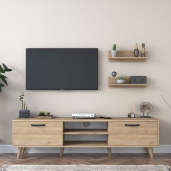 Obývacia stena PRISM – štýlová elegancia pre vašu obývaciu izbuObývacia stena PRISM prináša do vašej obývačky moderný a funkčný dizajn. Elegantné prevedenie v dekore orecha vytvára útulnú atmosféru, zatiaľ čo praktické usporiadanie ponúka dostatok priestoru pre vaše multimediálne zariadenia a dekorácie.Zostava obsahuje:TV stolík: rozmery 180 x 35 x 48,3 cm – priestranný a stabilný, ideálny pre televíziu a ďalšie zariadenia.2 nástenné police: rozmery 60 x 13 x 15 cm – skvelé pre knihy, dekorácie alebo drobnosti.Hlavné vlastnosti obývacej steny PRISM:Materiál: melamín a VT laminát – odolný povrch, ktorý je ľahko udržiavateľný.Rozmery: 48,3 x 180 x 35 cm – kompaktné, ale praktické riešenie pre váš obývací priestor.Farba: elegantný orech, ktorý ladí s modernými aj klasickými interiérmi.Hrúbka materiálu: 18 mm – pevná a stabilná konštrukcia.Možnosť pripevnenia k stene pre vyššiu bezpečnosť a stabilitu.Dodávame v demontovanom stave s prehľadným montážnym návodom.Obývacia stena PRISM je navrhnutá tak, aby spĺňala všetky vaše potreby. Ponúka dostatok priestoru pre vaše zariadenie a osobné predmety, pričom zlepšuje estetiku vašej obývačky.Dodajte svojej obývačke štýl a praktickosť s obývacou stenou PRISM – ideálna voľba pre modernú domácnosť!