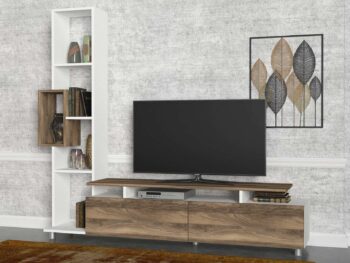 Predstavujeme PULIT, vysoký TV stolík, ktorý dokonale kombinuje bielu a orechovú farbu, prinášajúcu do vašej obývačky moderný, ale teplý vzhľad. Tento štýl je ideálny pre tých, ktorí ocenia škandinávsky dizajn s dôrazom na funkčnosť a estetiku.Detailné špecifikácieTyp tovaru: TV stolíkMateriál: Vysoko kvalitné LTD s hrúbkou 18 mm, čo zaisťuje vysokú odolnosť a dlhodobú trvanlivosť.Rozmery: 160 x 166.7 x 29.5 cm, s výškou miesta pre TV 46.8 cm a šírkou 120 cm, ideálne vhodné pre 55 palcové televízory.Farba: Elegantná kombinácia bielej a orechovej farby, ktorá dodáva priestoru hrejivý, ale sofistikovaný nádych.Vybavenie: Regálka a dve skrinky poskytujú bohatý úložný priestor pre multimediálne zariadenia, knihy a dekorácie.Počet dverí, dvierok: Dve, čo zaisťuje dostatok priestoru na úschovu s možnosťou udržania čistého a organizovaného vzhľadu.Dodatočné informácie: Produkt je dodávaný v demontovanom stave, čo uľahčuje jeho transport a montáž.TV stolík PULIT je dokonalým riešením pre každého, kto hľadá nábytok, ktorý je nielen praktický a funkčný, ale aj esteticky príjemný a dokáže zvýrazniť krásu a charakter obývacej izby. Jeho vysoký a štíhly dizajn perfektne využíva vertikálny priestor, čím podporuje moderné a vzdušné usporiadanie domova.