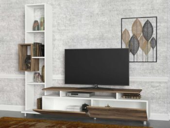 Predstavujeme PULIT, vysoký TV stolík, ktorý dokonale kombinuje bielu a orechovú farbu, prinášajúcu do vašej obývačky moderný, ale teplý vzhľad. Tento štýl je ideálny pre tých, ktorí ocenia škandinávsky dizajn s dôrazom na funkčnosť a estetiku.Detailné špecifikácieTyp tovaru: TV stolíkMateriál: Vysoko kvalitné LTD s hrúbkou 18 mm, čo zaisťuje vysokú odolnosť a dlhodobú trvanlivosť.Rozmery: 160 x 166.7 x 29.5 cm, s výškou miesta pre TV 46.8 cm a šírkou 120 cm, ideálne vhodné pre 55 palcové televízory.Farba: Elegantná kombinácia bielej a orechovej farby, ktorá dodáva priestoru hrejivý, ale sofistikovaný nádych.Vybavenie: Regálka a dve skrinky poskytujú bohatý úložný priestor pre multimediálne zariadenia, knihy a dekorácie.Počet dverí, dvierok: Dve, čo zaisťuje dostatok priestoru na úschovu s možnosťou udržania čistého a organizovaného vzhľadu.Dodatočné informácie: Produkt je dodávaný v demontovanom stave, čo uľahčuje jeho transport a montáž.TV stolík PULIT je dokonalým riešením pre každého, kto hľadá nábytok, ktorý je nielen praktický a funkčný, ale aj esteticky príjemný a dokáže zvýrazniť krásu a charakter obývacej izby. Jeho vysoký a štíhly dizajn perfektne využíva vertikálny priestor, čím podporuje moderné a vzdušné usporiadanie domova.