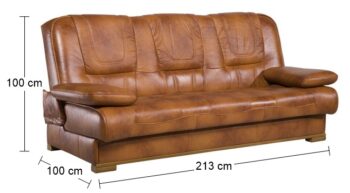 Masívna kožená sedacia súprava s rozkladom FINKA 3R+1+1 zložená z trojsedačky (95 x 213 x 100 cm) a 2 kresiel (100 x 64 x 75 cm) je ideálna do vidieckych sídiel. Nožičky sa moria podľa priania zákazníka, ktorý má na výber až z 10 odtieňov. Poťah je vyrobený z kvalitnej a značkovej…