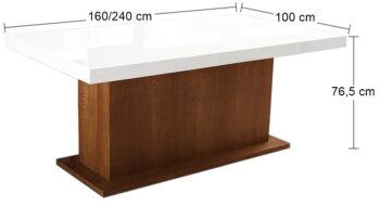 PYKA Kacper 160/240 rozkladací jedálenský stôl drevo D3 / biely vysoký lesk – Obrázok 2