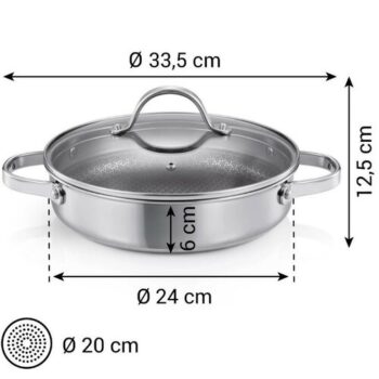 Panvica hlboká SteelCRAFT s pokrievkou ø 24 cm, 2 úchyty, 24 cm