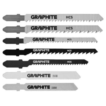 Sada pílových listov do priamočiarych píl GRAPHITE obsahuje 10 listov na rezanie rôznych materiálov. 8 pílových listov na drevo (hrubé, jemné a zakrivené), 1 pílový list na kov, 1 univerzálny pílový list na drevo a kov. Všetky kotúče majú najobľúbenejšiu T-rúčku, ktorá umožňuje ich pripevnenie k väčšine priamočiarych píl dostupných na trhu.