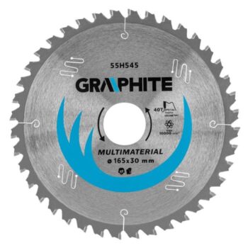 Pílový kotúč GRAPHITE , vonkajší priemer 165 mm a vnútorný priemer 30 mm, má 40 zubov pre vyššiu rýchlosť rezania. Kotúč je založený na špeciálnej konštrukcii ozubenia a použití špeciálnych spekaných karbidov. Univerzálny kotúč, ktorý nie je potrebné meniť pri výmene rezaného materiálu.
