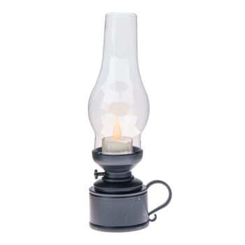 Plastový lampáš s LED sviečkou Flame, v. 24,5 cm, čierna