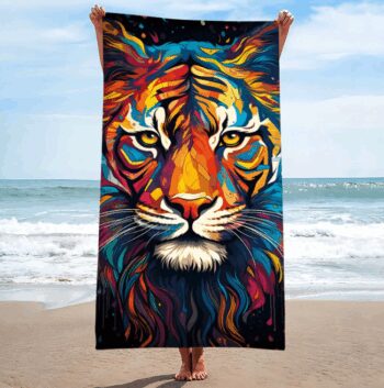 Plážová osuška farebný tiger – exotický motív, rýchloschnúca 100x180 cm