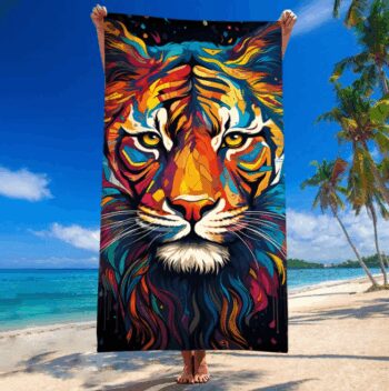 Plážová osuška farebný tiger – exotický motív, rýchloschnúca 100x180 cm