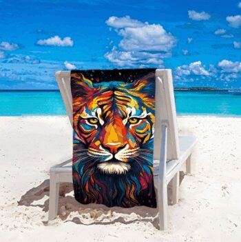 Plážová osuška farebný tiger – exotický motív, rýchloschnúca 100x180 cm