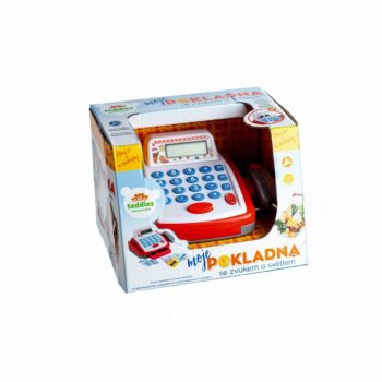 Pokladňa malá digitálna, plast, 18 cm s doplnkami, na batérie so zvukom so svetlom